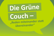 Logo und Schriftzug "Die Grüne Couch - "Reden miteinander statt übereinander"